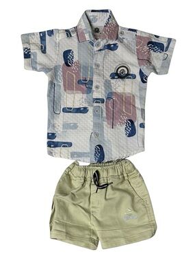 Kids Two-Piece Matching Set in White, Blue & Green
